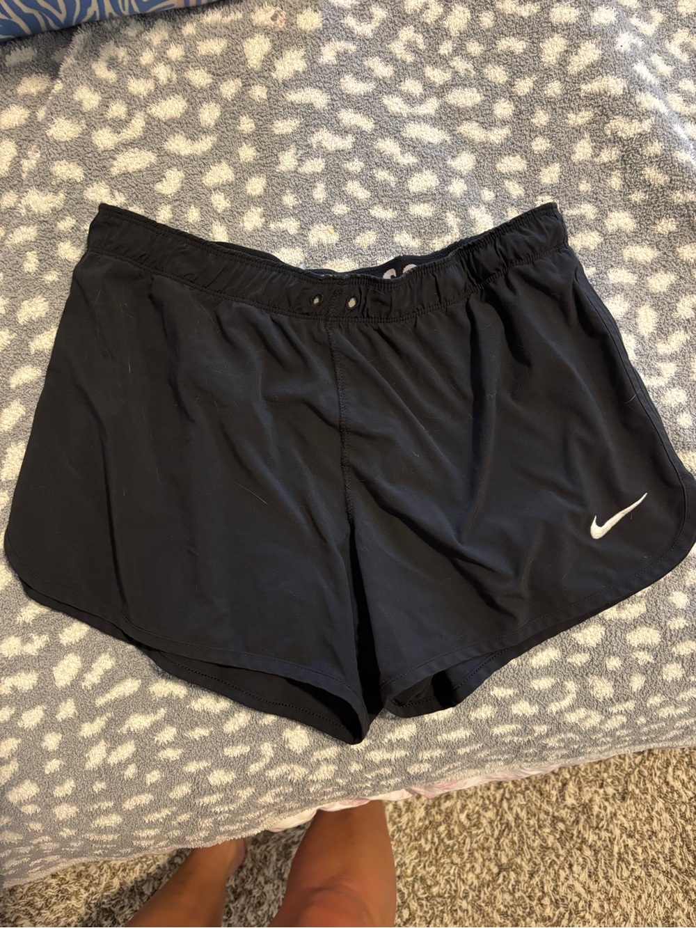 Nike Women's Black Athletic Shorts with White Swoosh